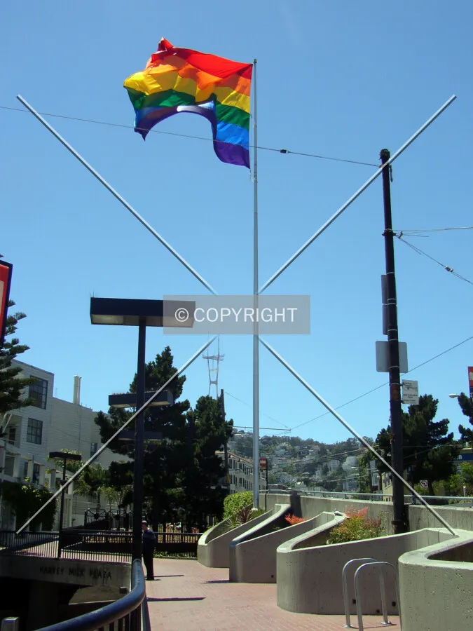 Pride flag waving proudly in the Castro District