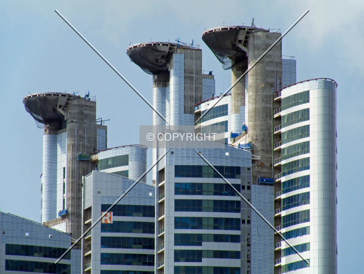 Tower 4 on the right as seen from the southwest