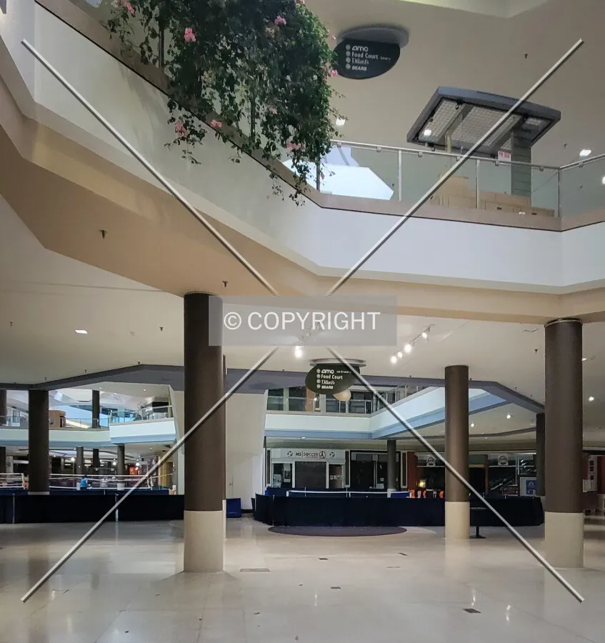View from the first floor towards the central atrium; October 26, 2023