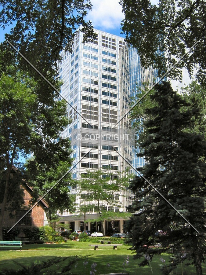 View to the northeast from 2nd Street SW through the trees of the Calvary Episcopal Church grounds
