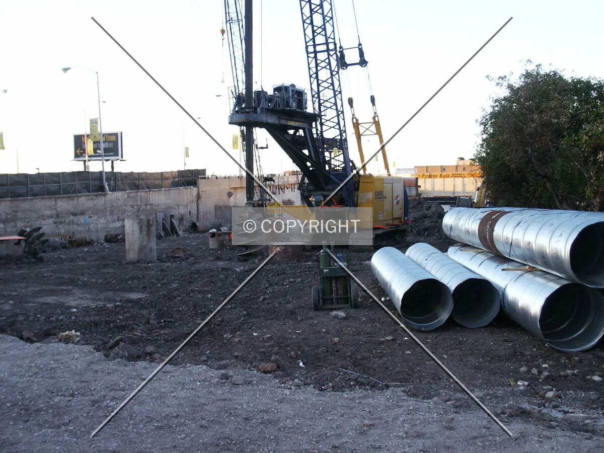 Drilling caissons; view from the southeast