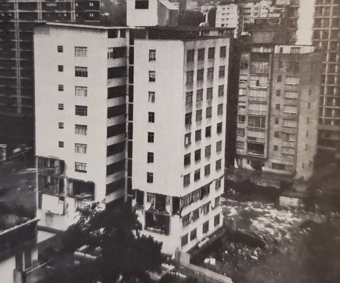 Vintage southeast view after being damaged by an earthquake