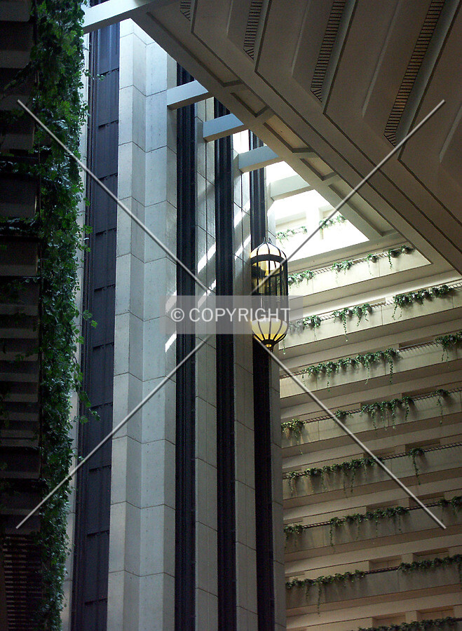 View from the northeast of the elevator in the atrium