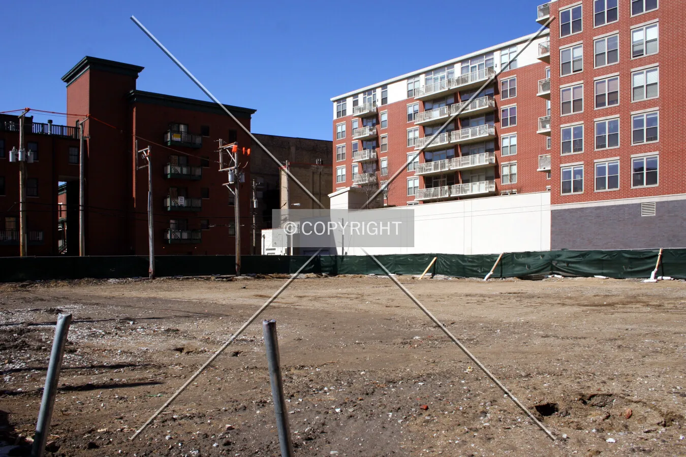 View from the southeast, between foundation work and structural work