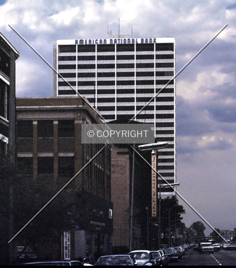 Vintage view from the south with the American National Bank sign
