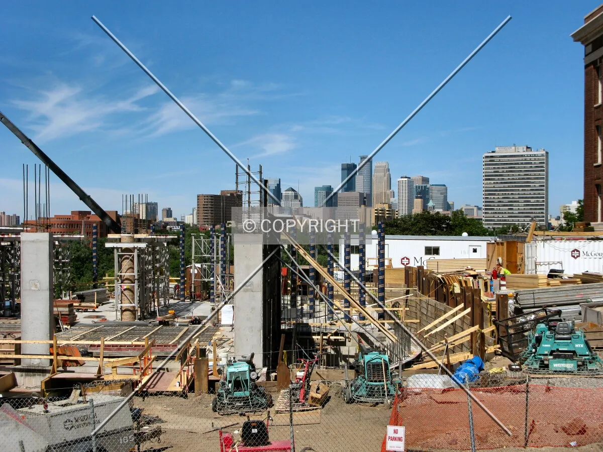 North end from across Pleasant Street; partial downtown skyline in the distance
