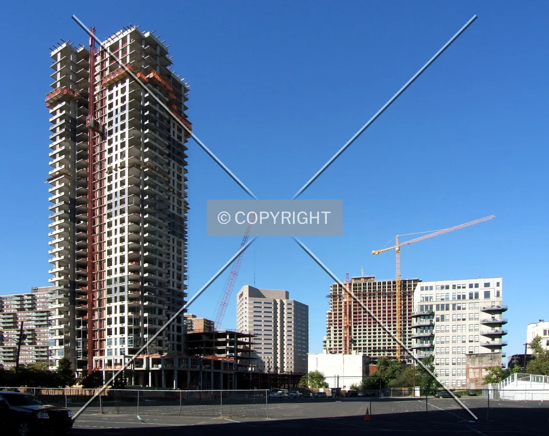 View west from Washington Street featuring Columbus Plaza and Grove Pointe under construction