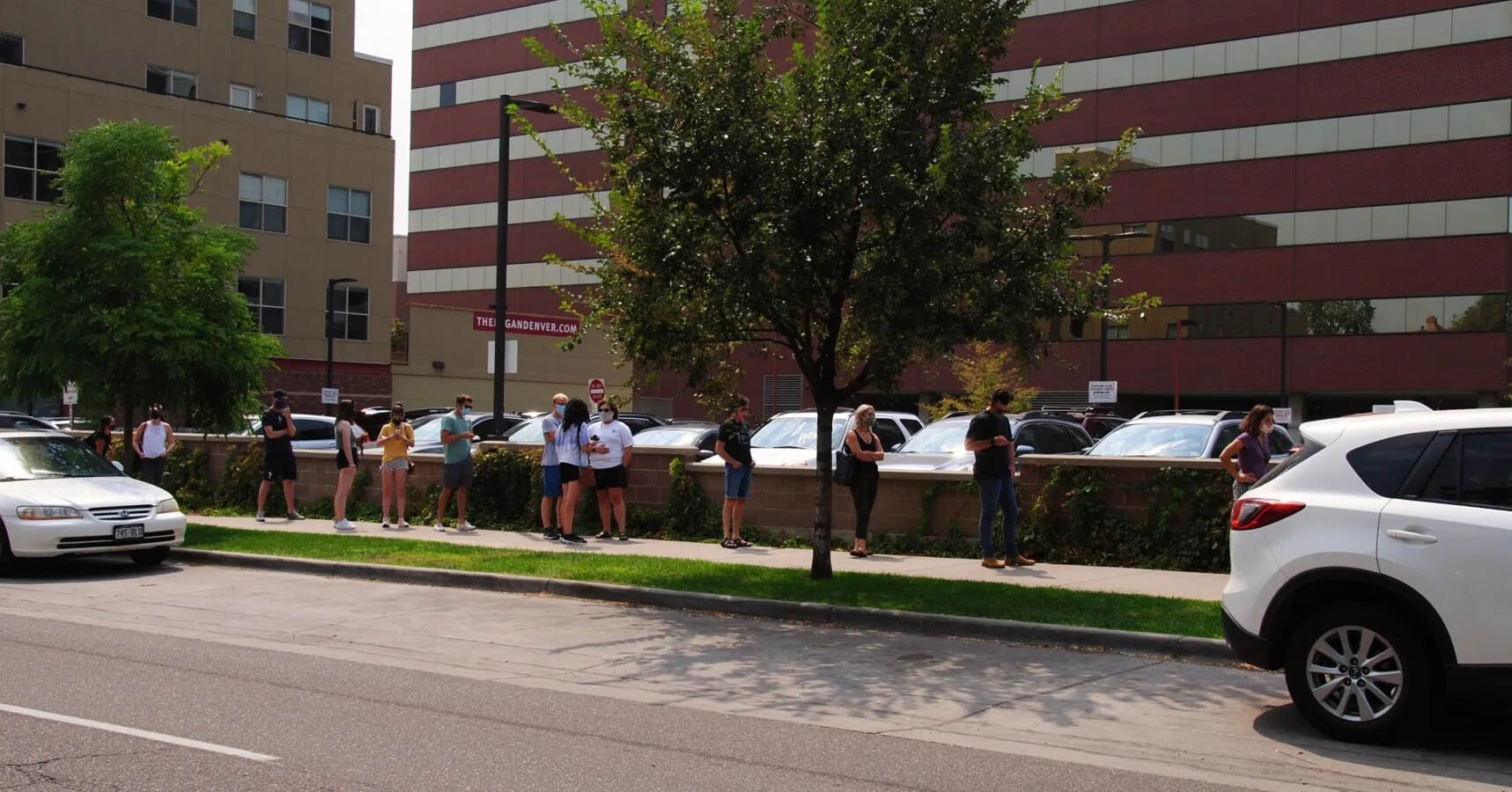 Costumers lining up outside to enter the store