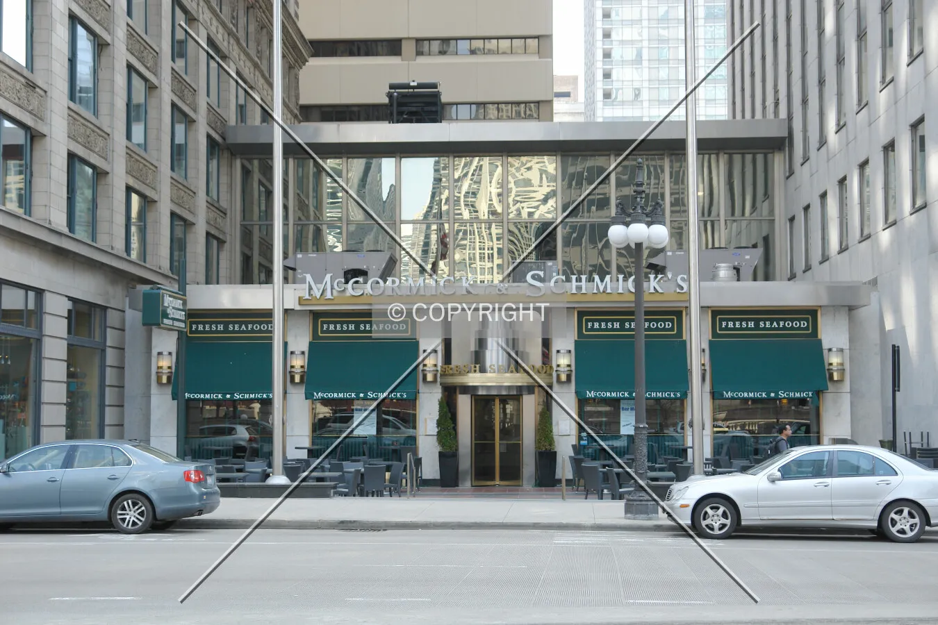 McCormick and Schmick's Seafood Restaurant in a low-rise extension of the Unitrin Building