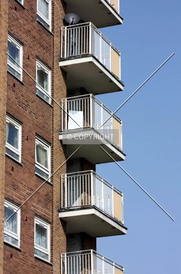 Looking up at the balconies