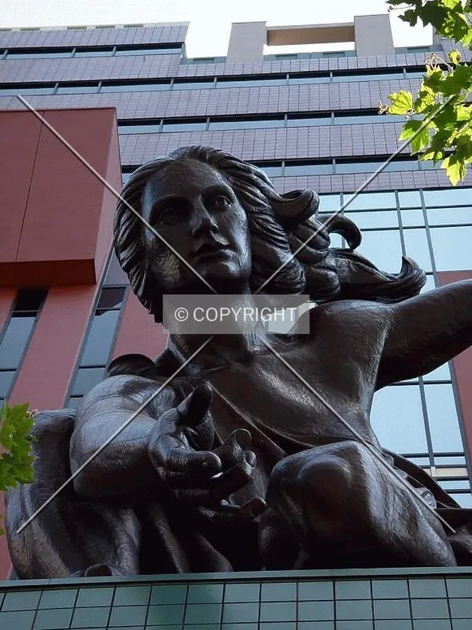 Close-up of Portlandia bronze statue