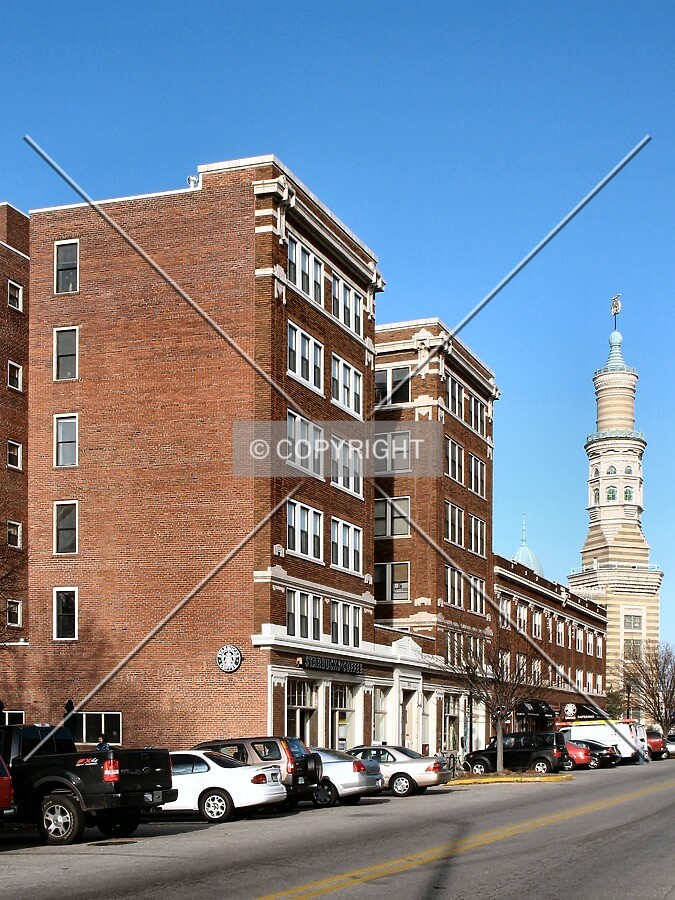 View to the north across Massachusetts Avenue with the Murat Shrine Temple in the distance