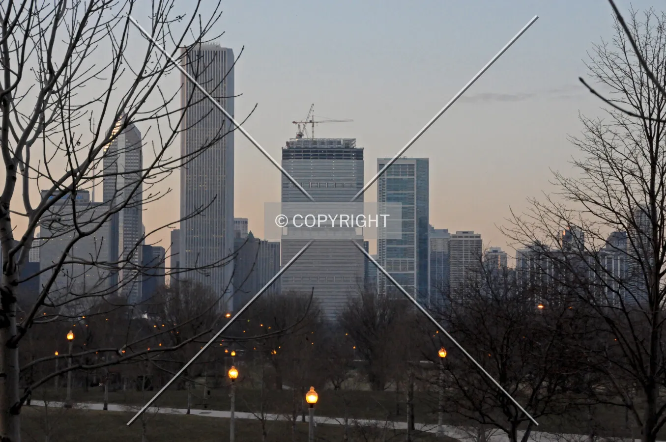 Looking north across Grant Park from the Christopher Columbus Statue