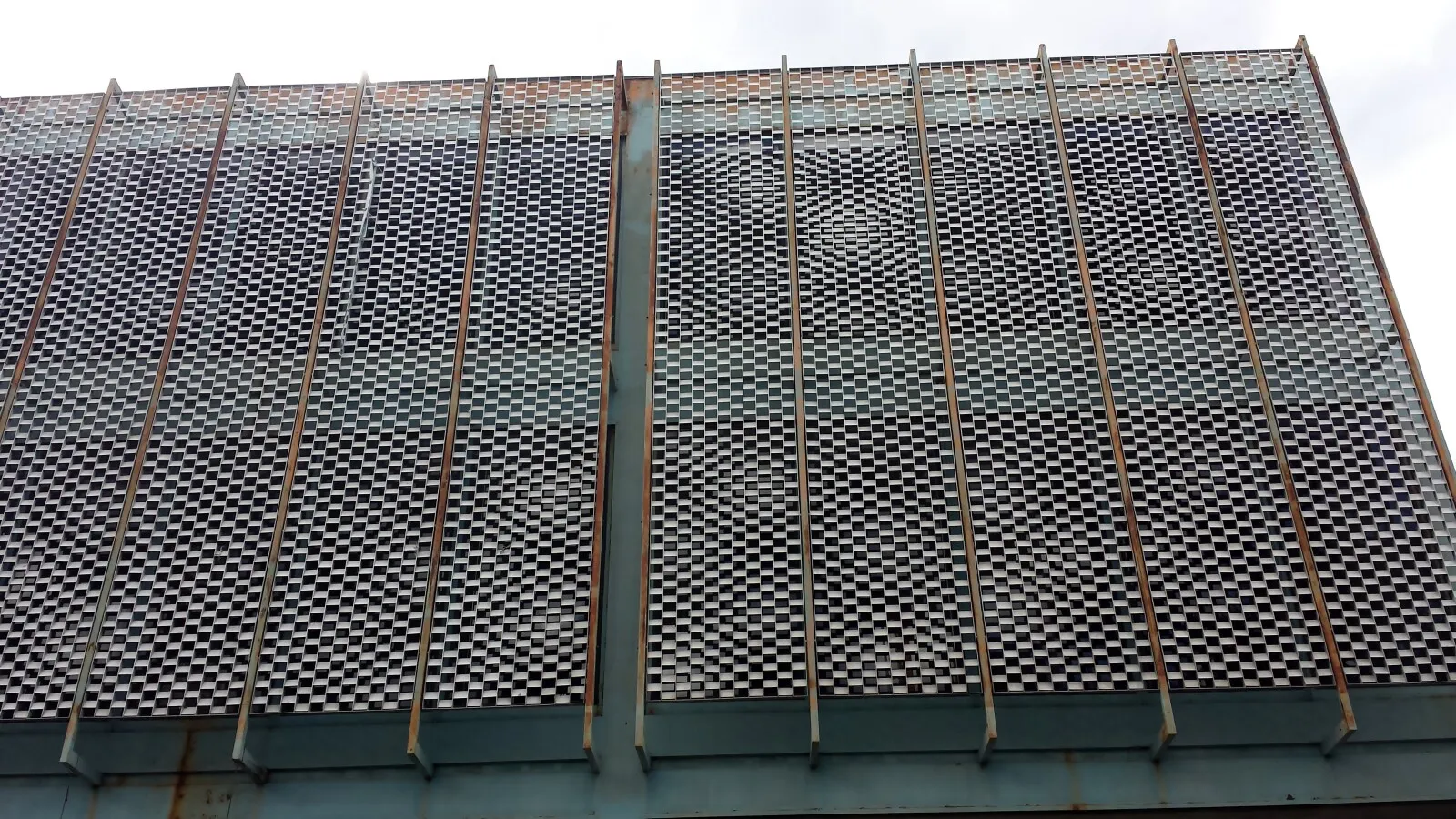 Looking west at decorative grillwork