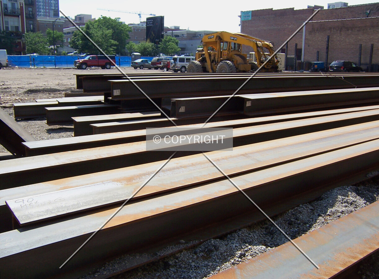 A stack of steel piles on the western edge of the site which have yet to be driven into the ground