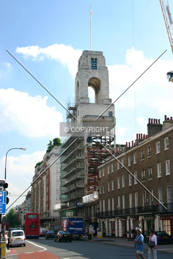 Along Baker Street with the retained clock tower seemingly suspended in space