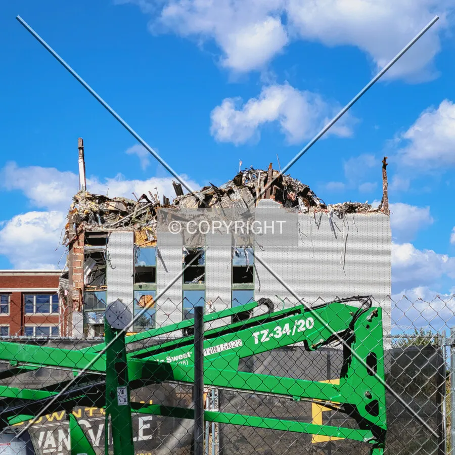 From the southeast during demolition; October 16, 2021