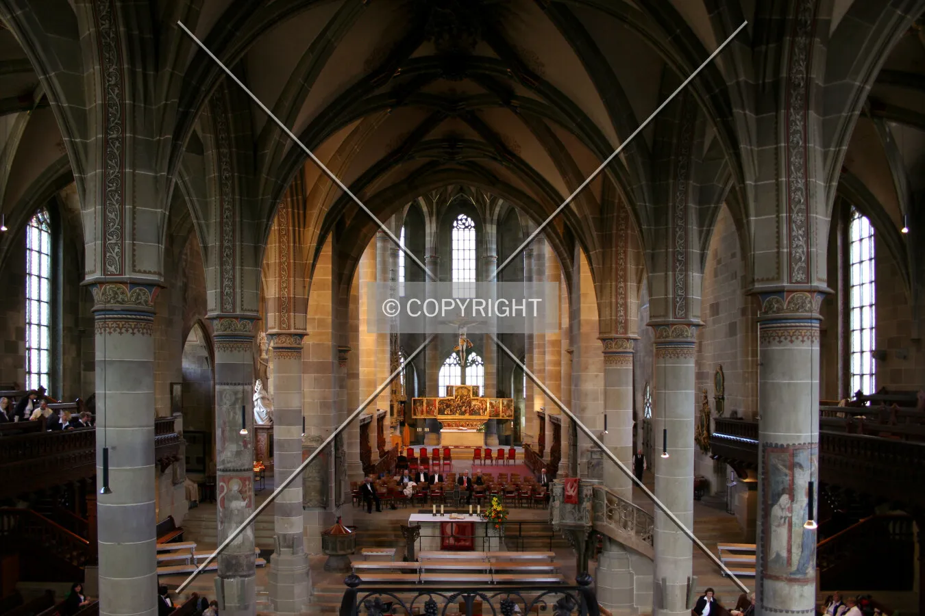 Looking straight down the center from the back gallery