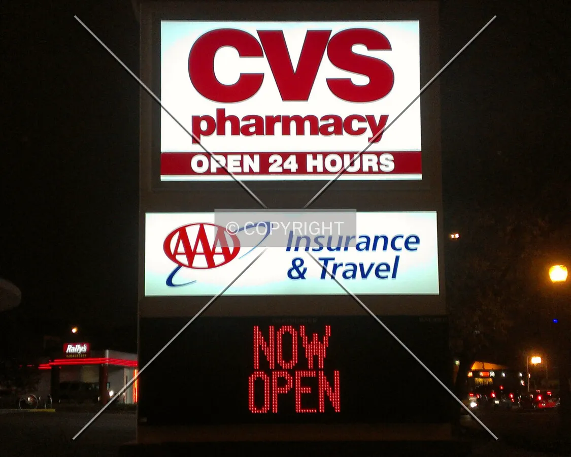 View of the sign from the west at night