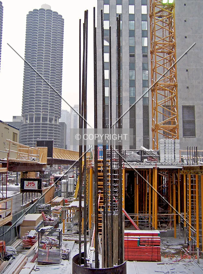Rebar for a column in the southwest corner of the site, adjacent to the entry stairway of the CTA station