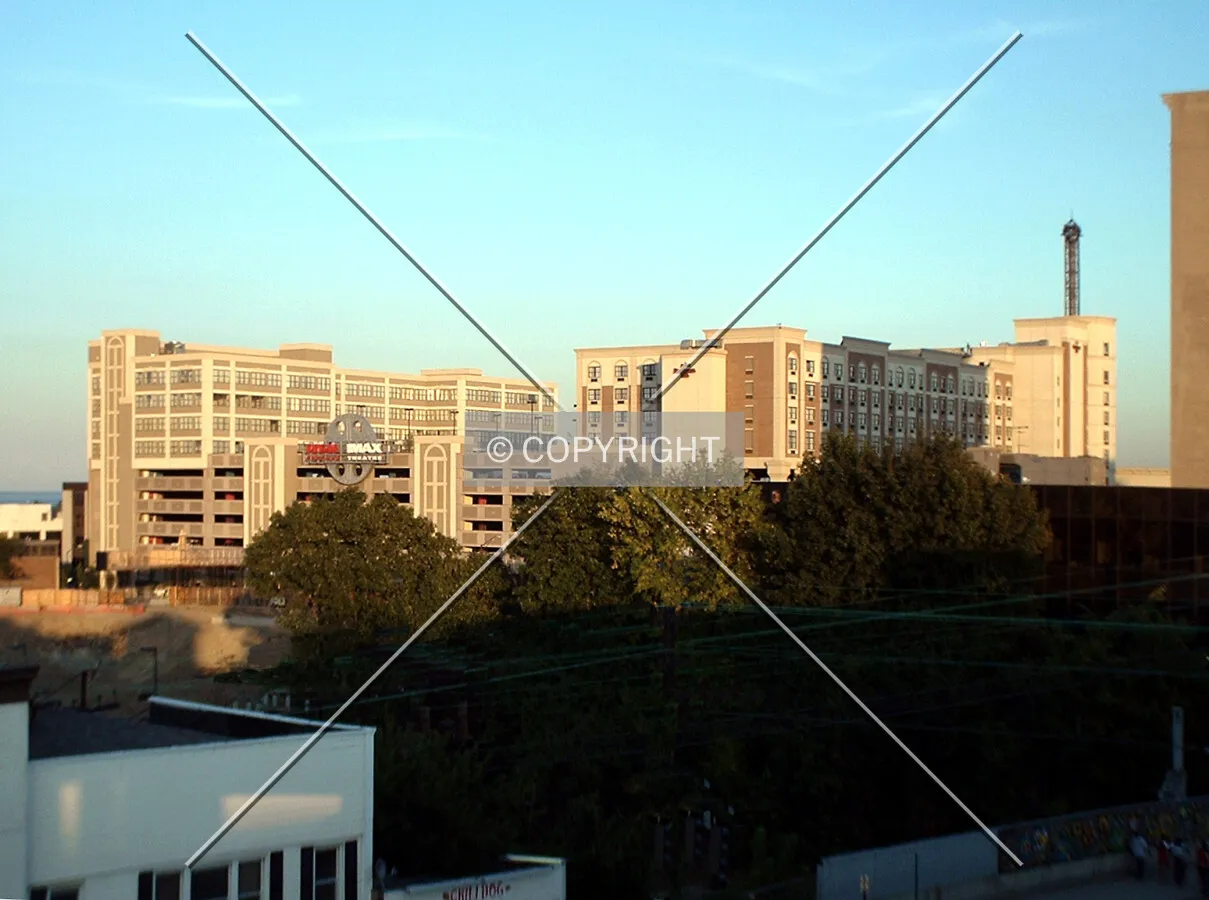 View from the northwest with The Summit, the Residence Inn, and the Space Shot