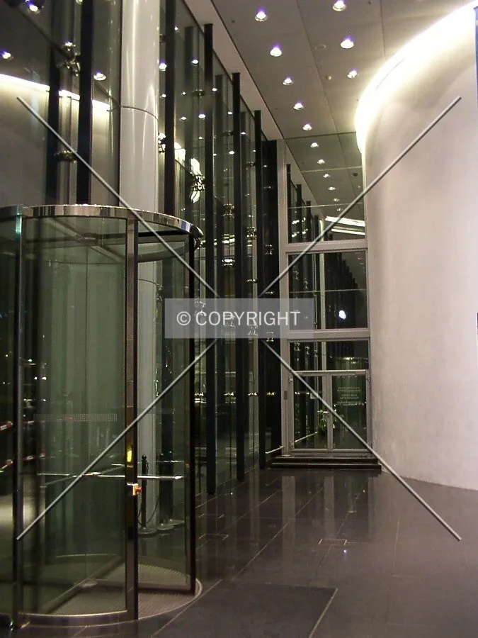 Inside the front entrance at night