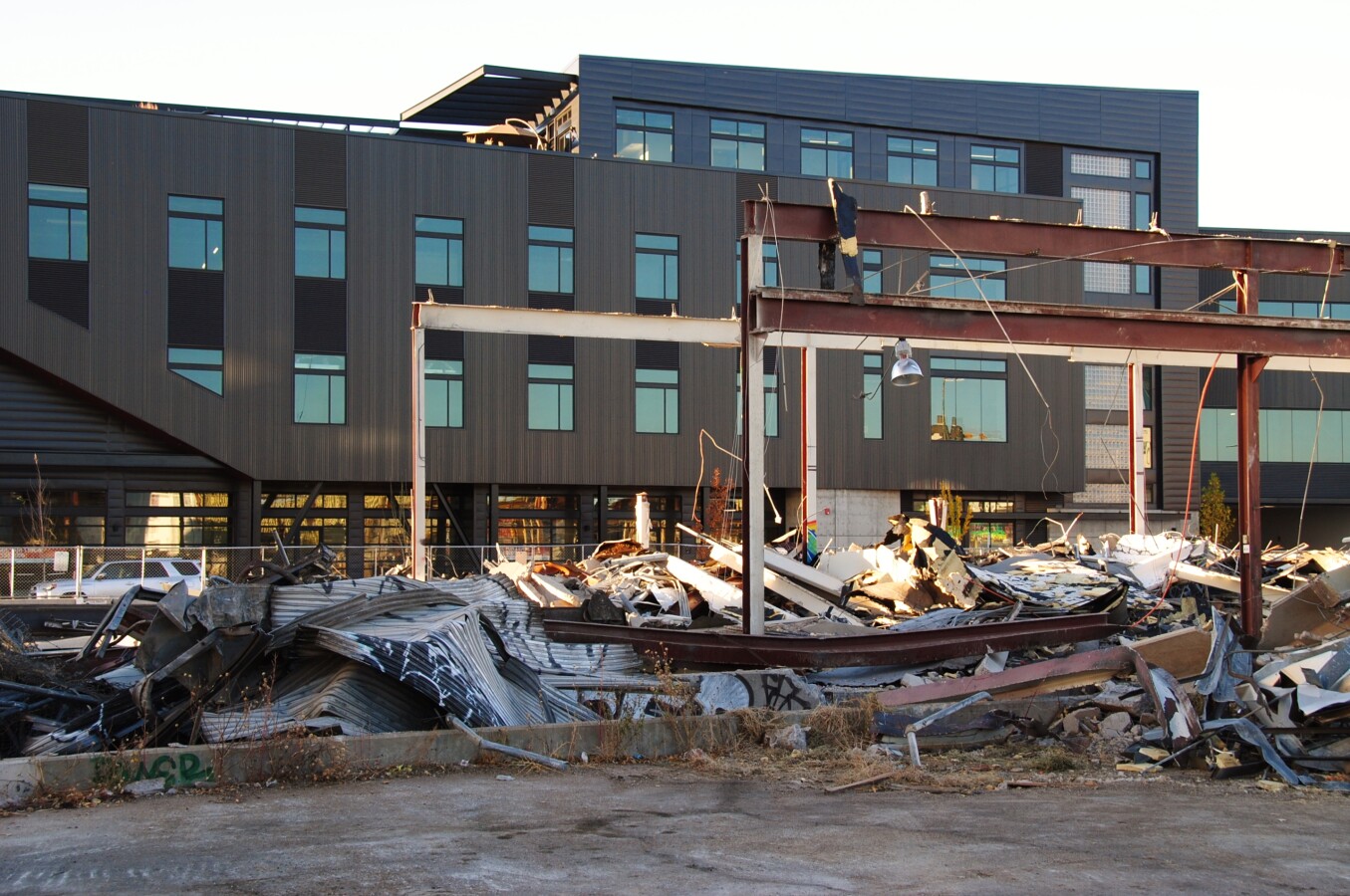 Demolition and site clearing in progress