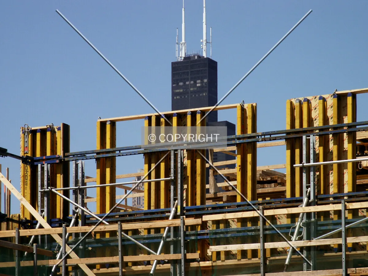 Sears Tower rising behind the south wall