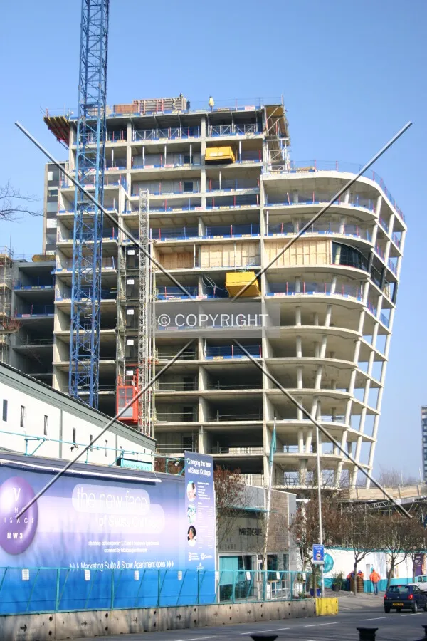 View looking east along Adelaide Road of the inversely stepped façade, now at full height
