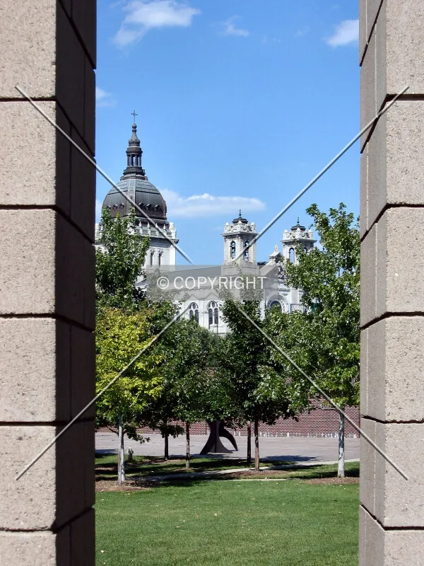 Viewed beyond Sol LeWitt's X with Columns in the Minneapolis Sculpture Garden