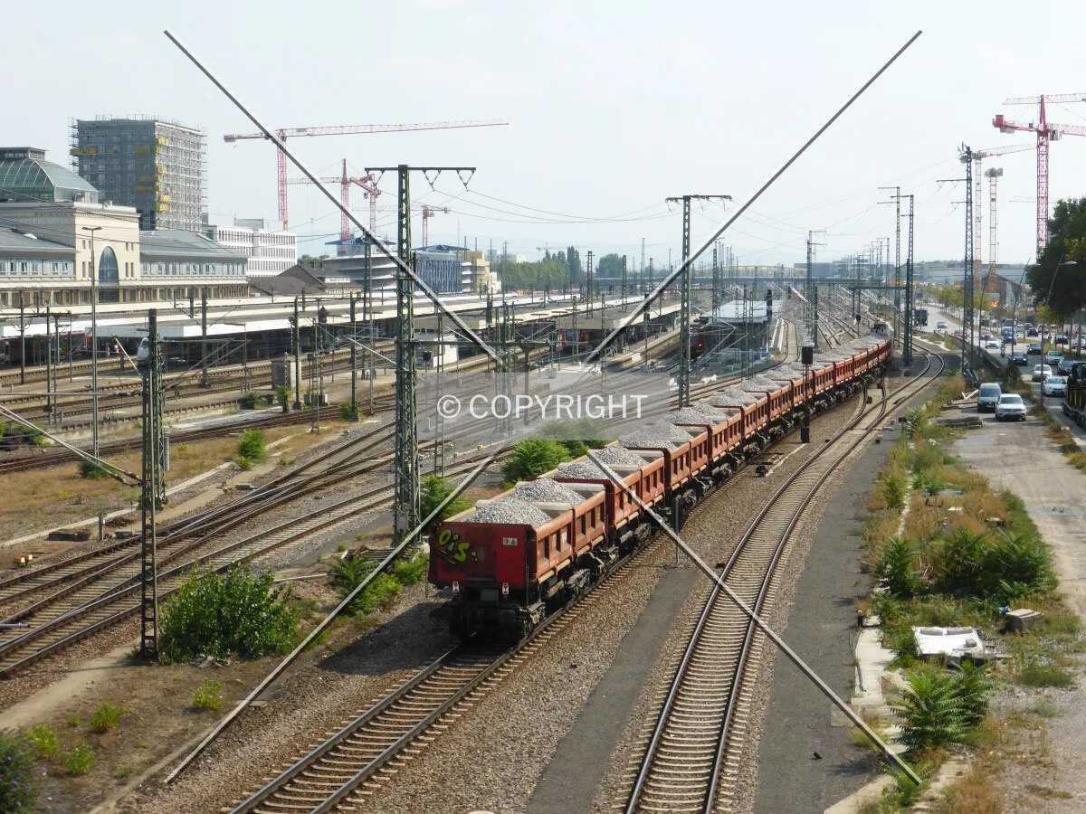 Freight train at Mannheim main train station (Hauptbahnhof)
