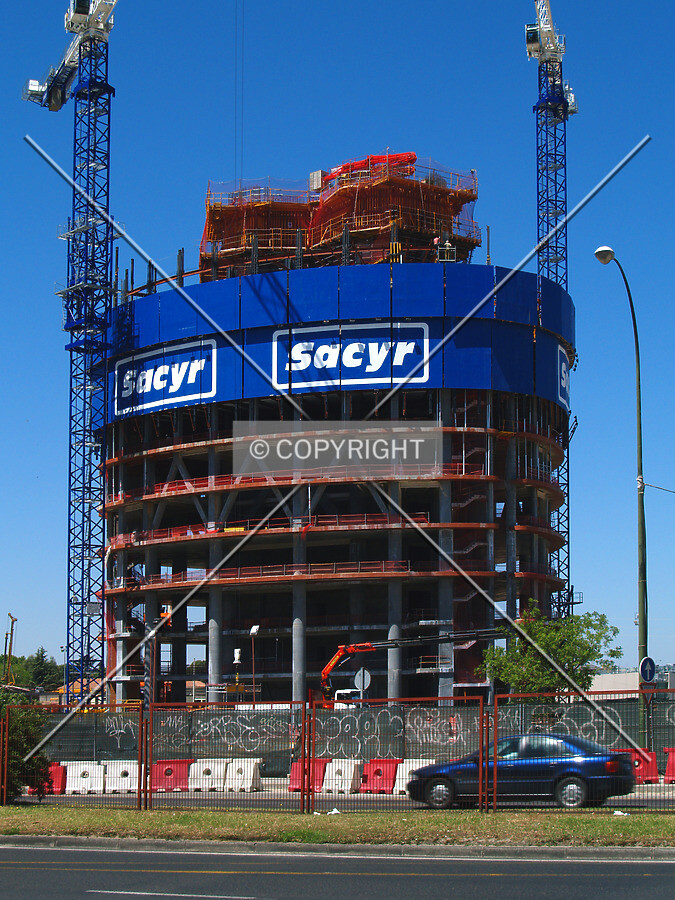 As seen from across Paseo de la Castellana
