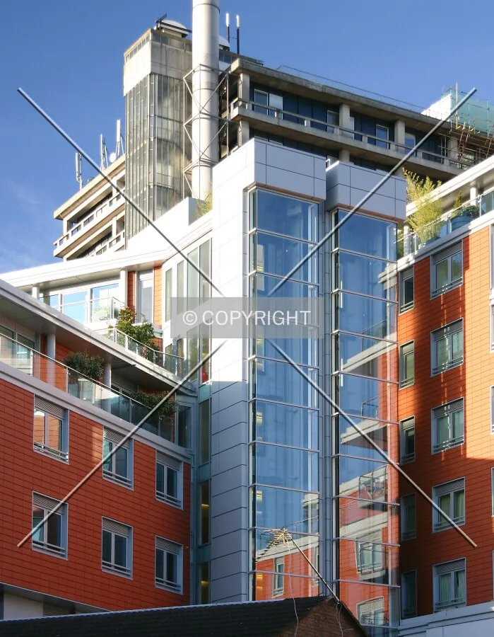 The exposed lift shaft from Constantine Road