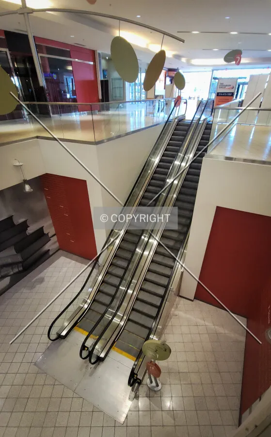 Escalators leading to the food court; November 2, 2023