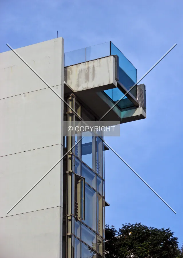 View of cantilevered pool as seen from the west