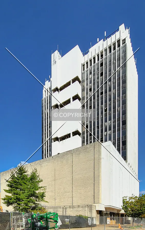 From the south while being prepped for implosion; October 16, 2021