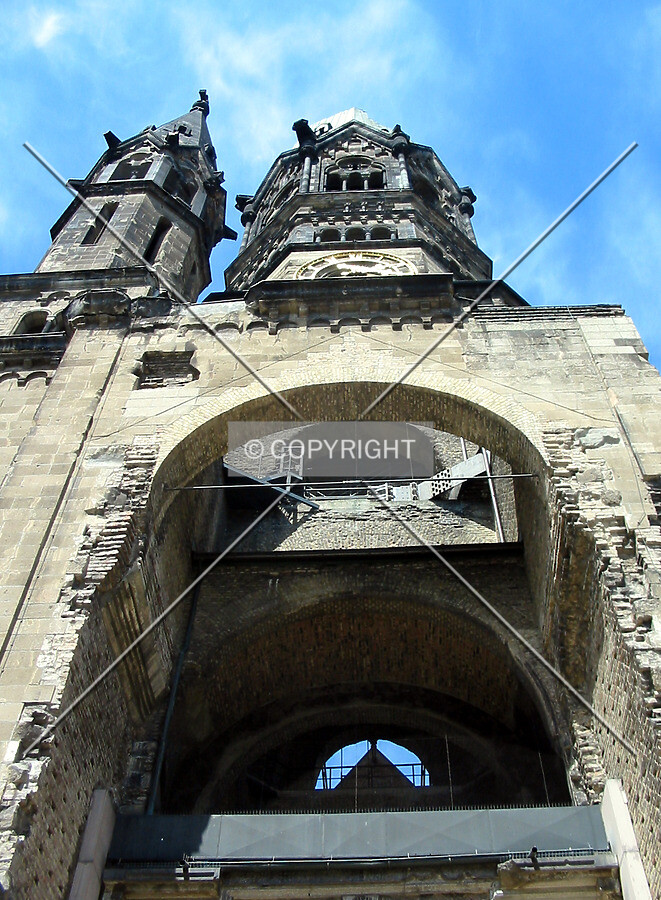 Looking up at the ruined tower