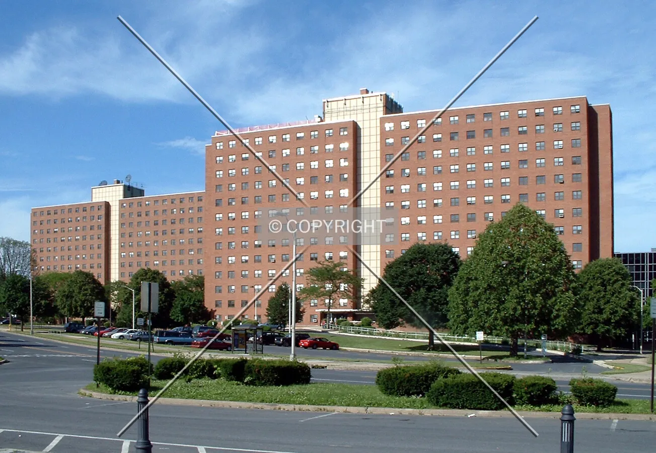 View from the southwest across Sixth Street