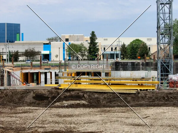 View to the north from Old Shakopee Road, elevator core taking shape