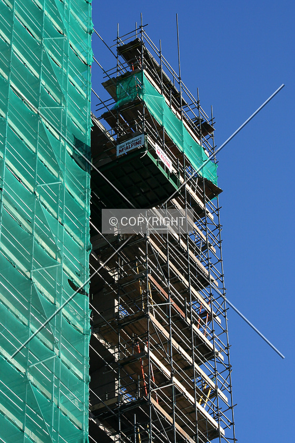 Looking up at the scaffolding