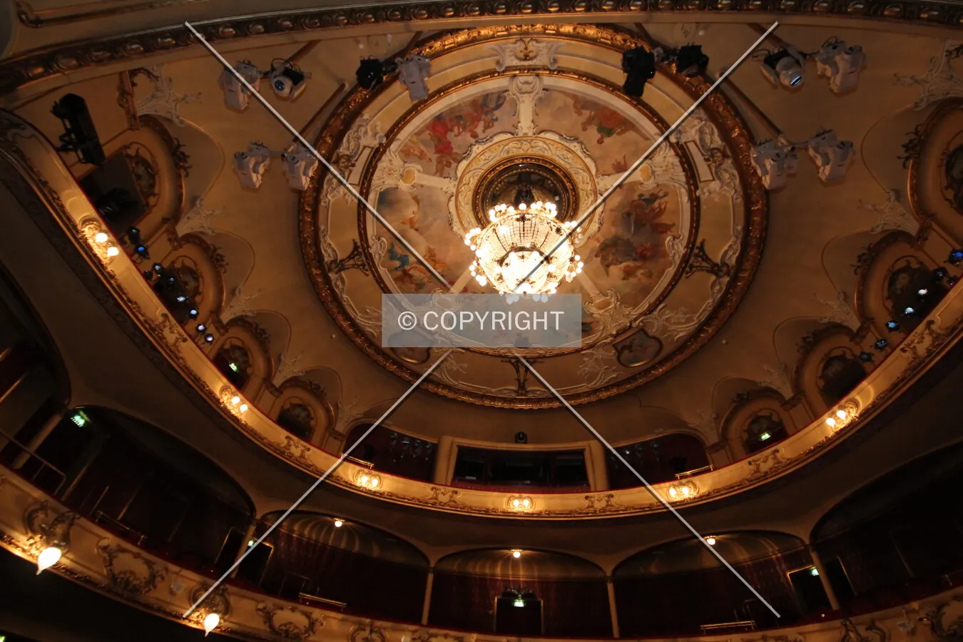 Ceiling and chandelier in the main hall.