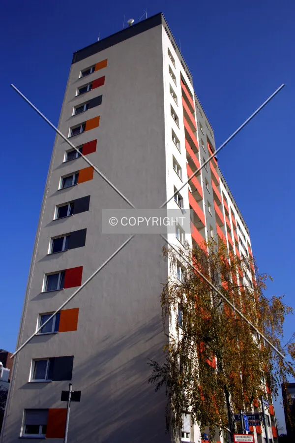 Looking up the southwest corner