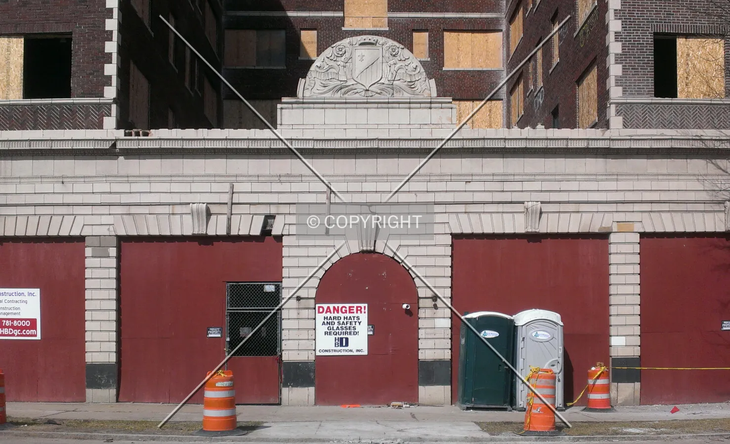 Entrance from the south during renovation; March 30, 2014