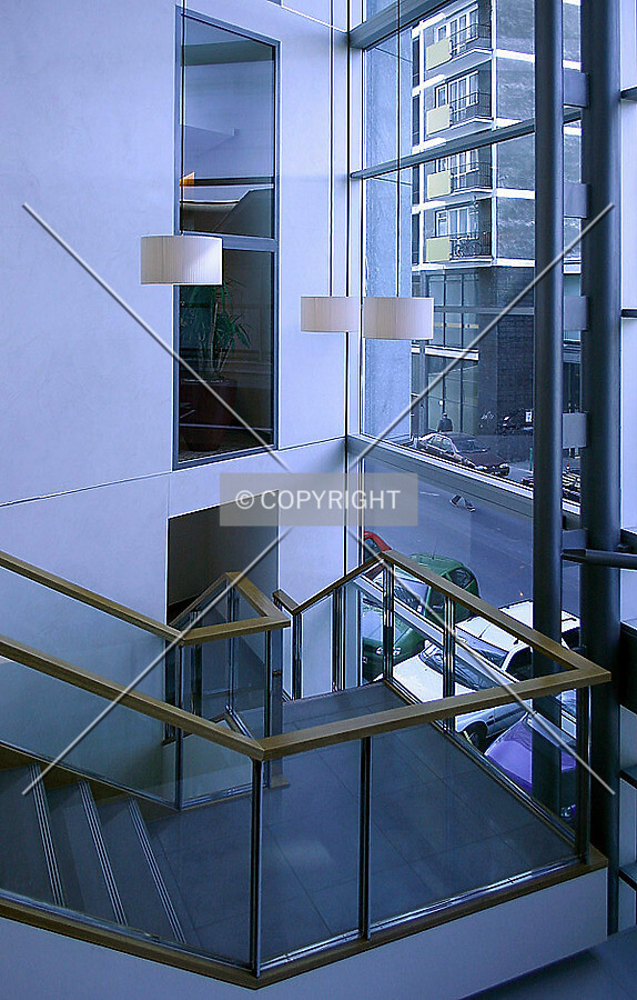 Stairway from the 2nd to 1st floors in the lobby