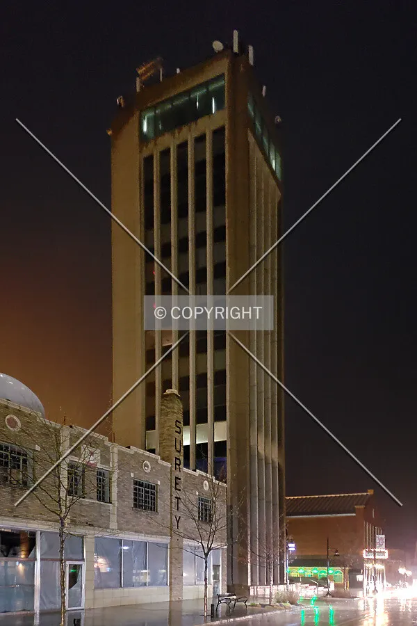 Night view from the southwest; April 13, 2018