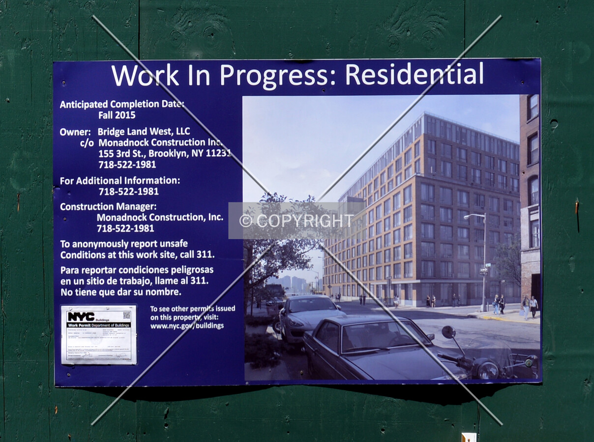 Construction sign - view from the southeast at Watts and Washington Streets