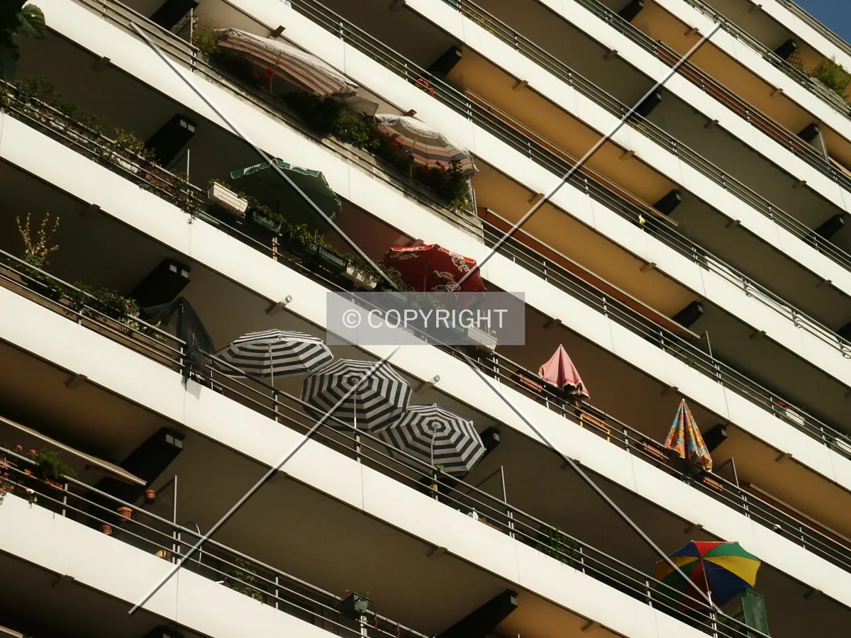 Umbrellas on the balconies