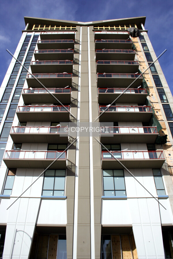 Looking up the south facade