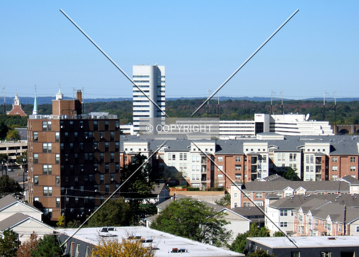 View from the southwest with 75 Neilson Street and the Hyatt Hotel
