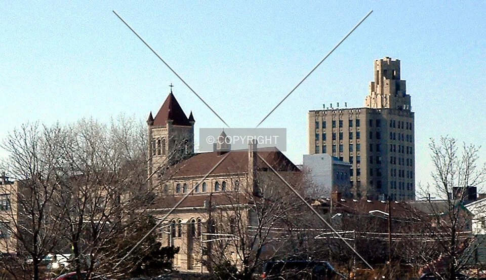 View from the southeast with 633 Main Avenue